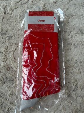 Jeep Red and White Topographic Pattern Crew Socks